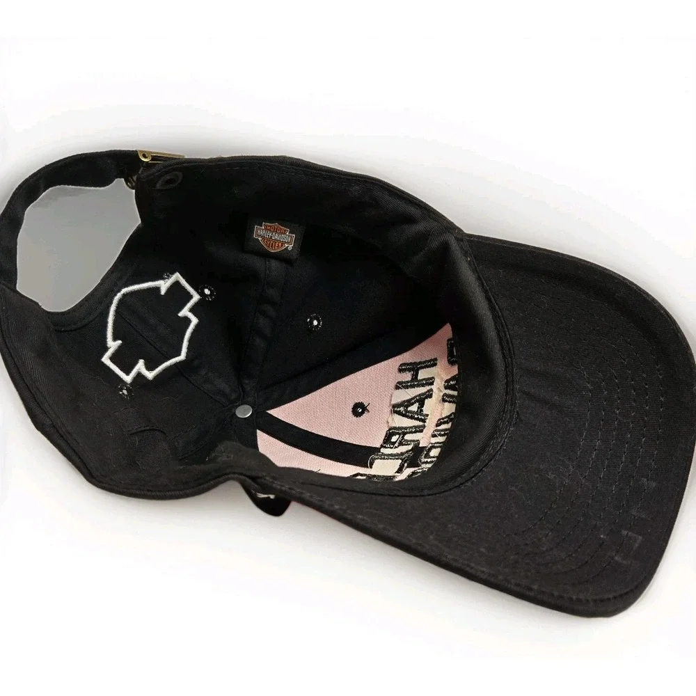 Harley-Davidson Motorcycle Block Letter Cap Hat‎ Men's Black Orange Embroidered